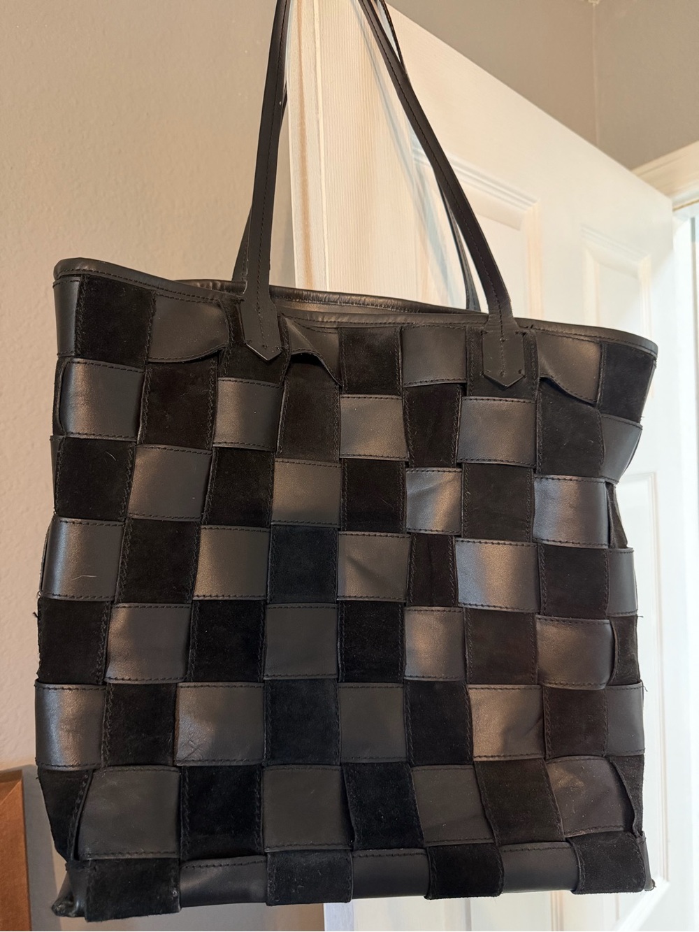 Zara Black Woven Tote Bag